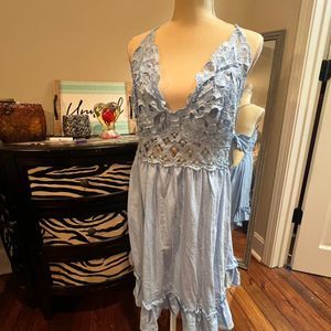 Magil Women's Boho Green Dress with Lace Inserts